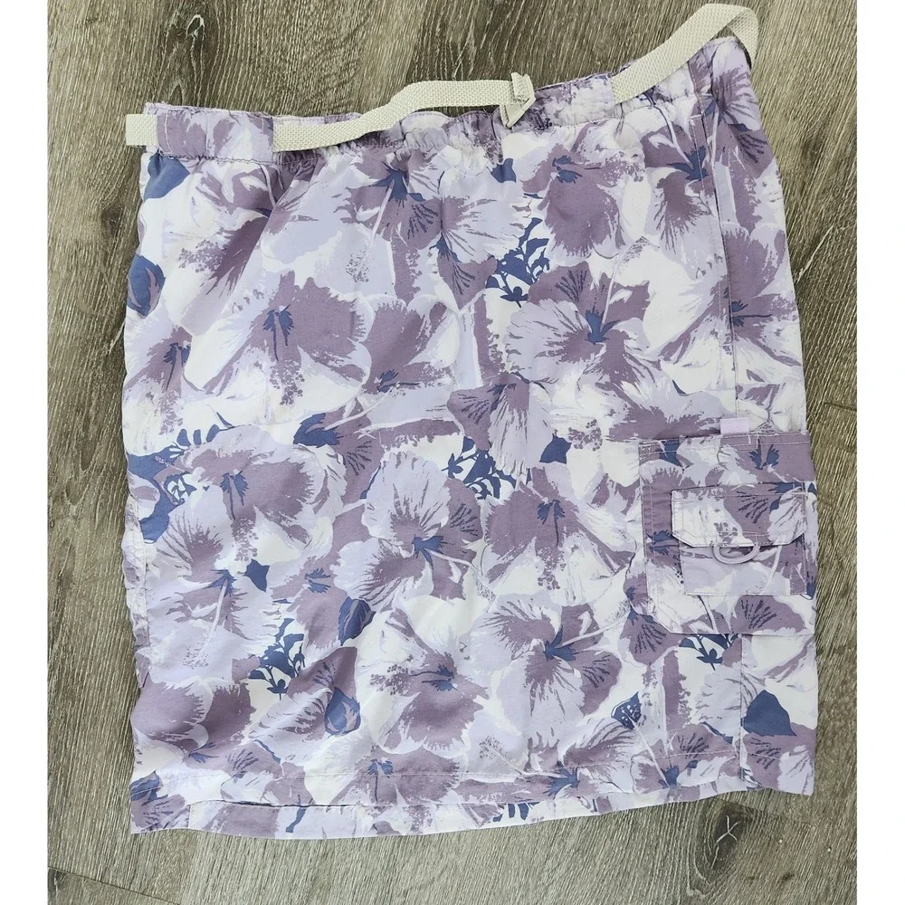 Columbia Womens Purple Floral Hiking Skirt Cargo Pocket Belted AL5014 Size M